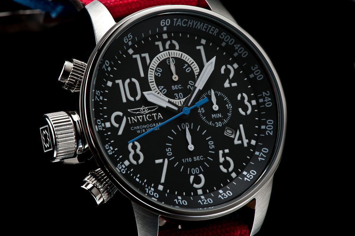 Invicta Cloth Analogue Black Dial Mens Watch-12070, Band Color:Red