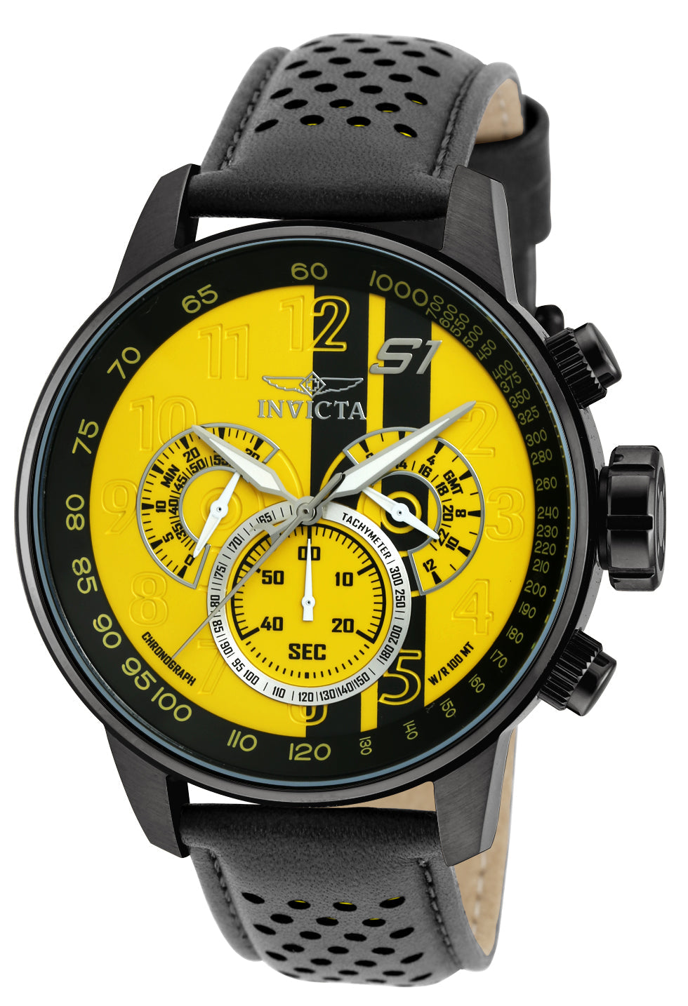 Invicta Leather Analogue Yellow Dial Men&