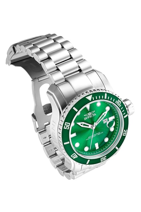 Invicta Mens Stainless Steel Pro Diver Analog Display Swiss Quartz Watch, Dial Color Green, Band Color Silver - 20096