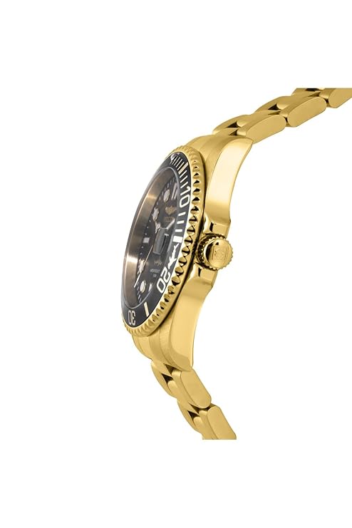 Invicta Stainless Steel Analog Black Dial Men Watch-30026, Gold Band