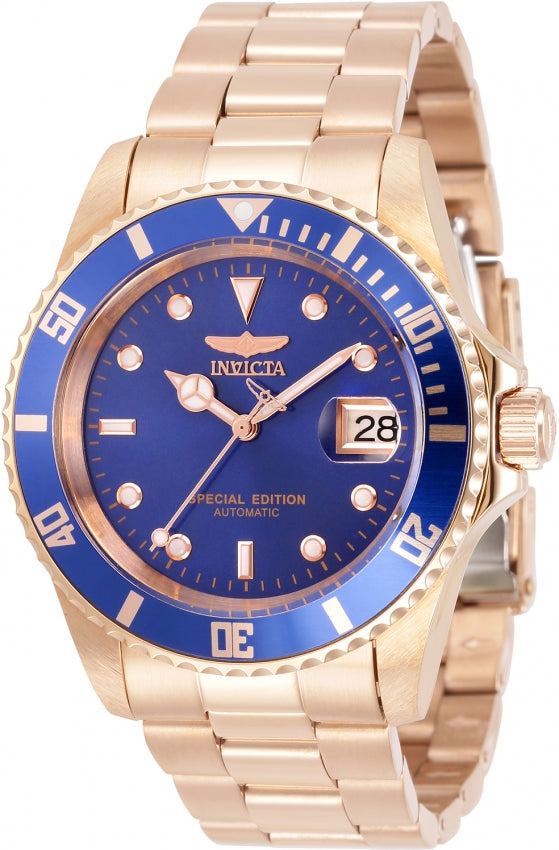 Invicta Analog Blue Dial Mens Stainless, Band Color:Rose Gold Steel Watch-30601