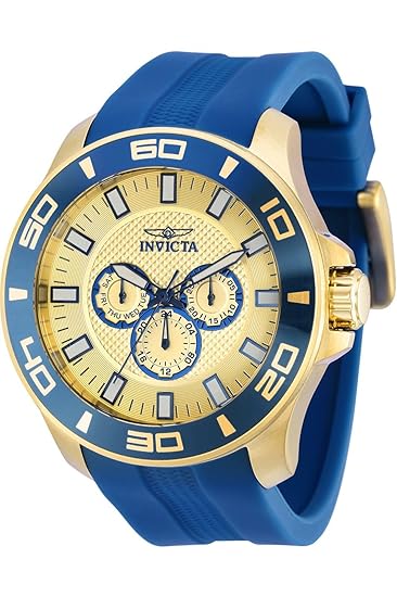 Invicta Mens Silicone Analog Gold Dial Watch-36609, Band Color:Blue