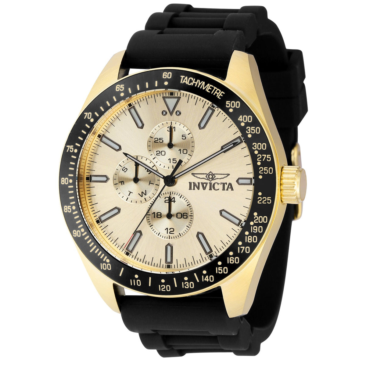 Invicta Silicone Analog Gold Dial, Band Color Black Mens Watch-38405