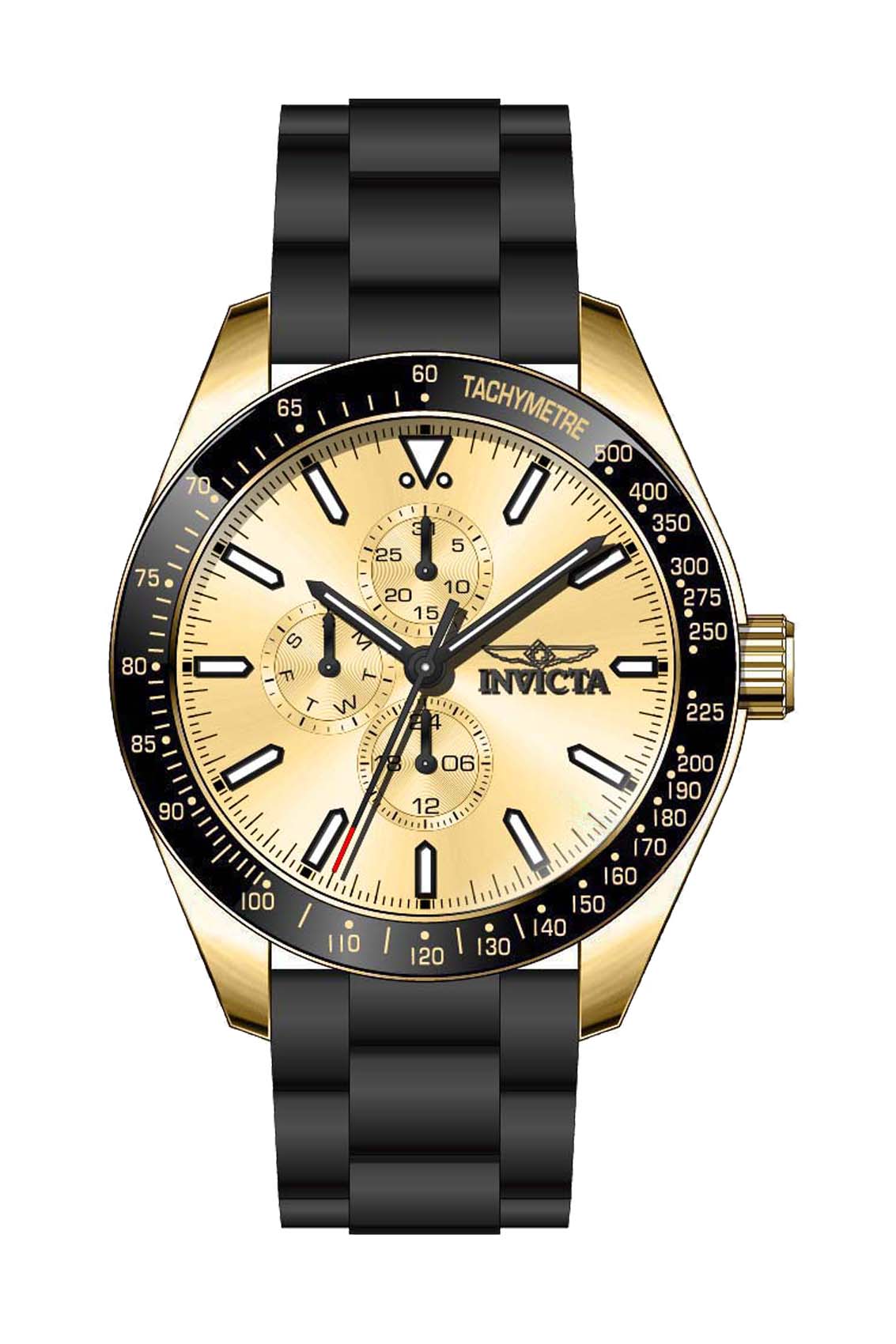 Invicta Silicone Analog Gold Dial, Band Color Black Mens Watch-38405
