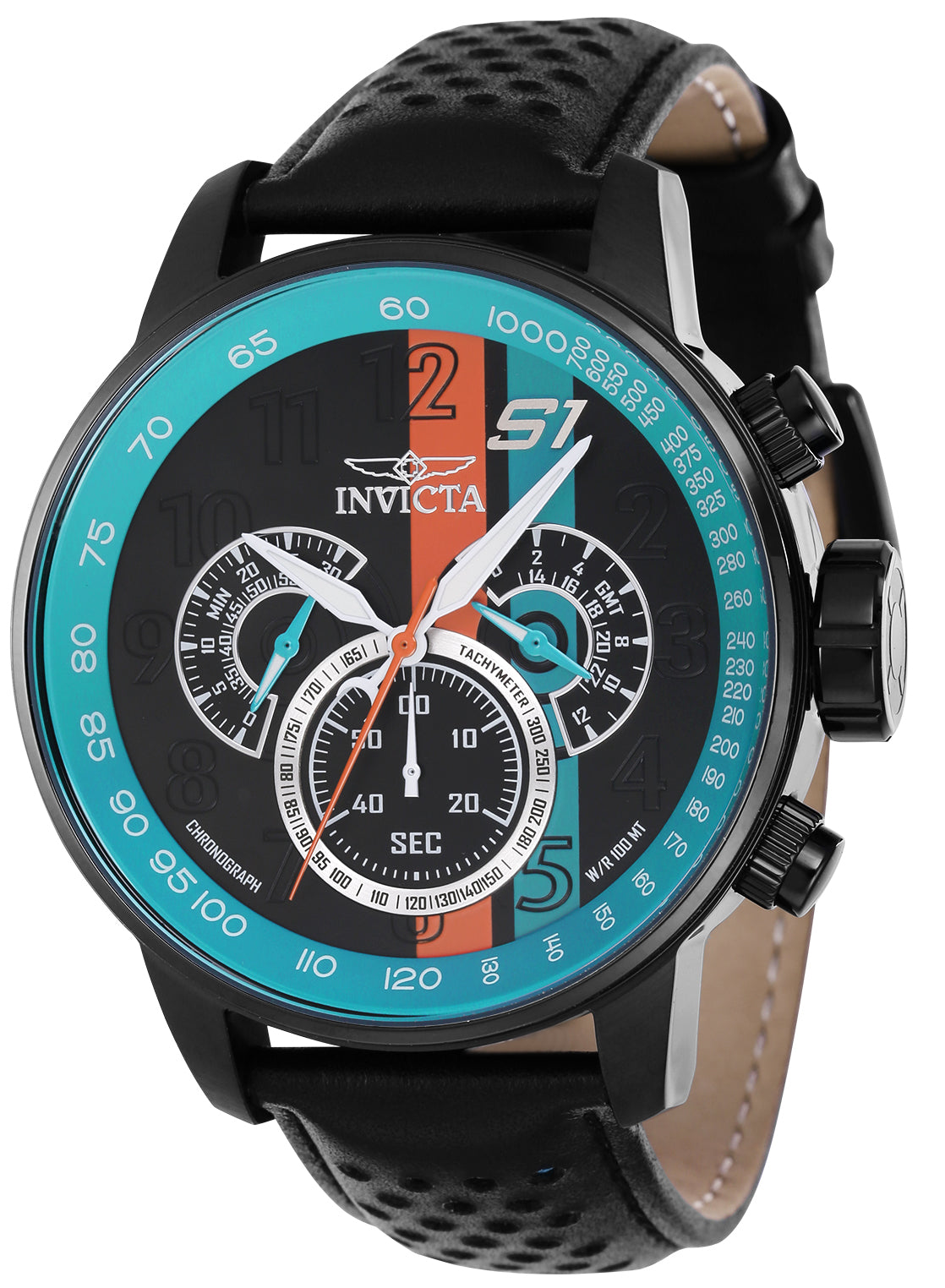 Invicta Leather Analogue Multicolour Dial Mens Watch-39024, Band Color-Black