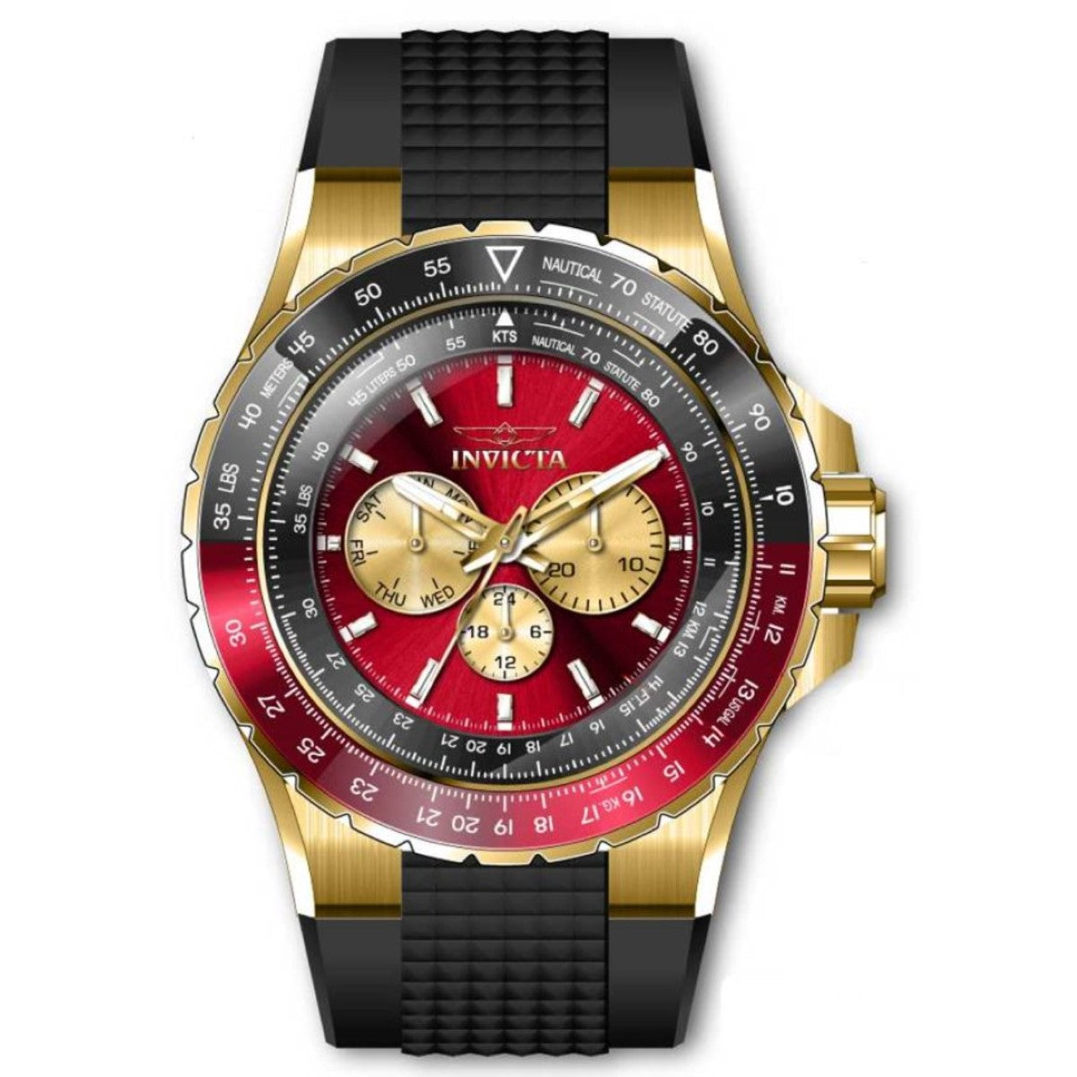 Invicta Aviator Analog Gold & Red Dial Men&