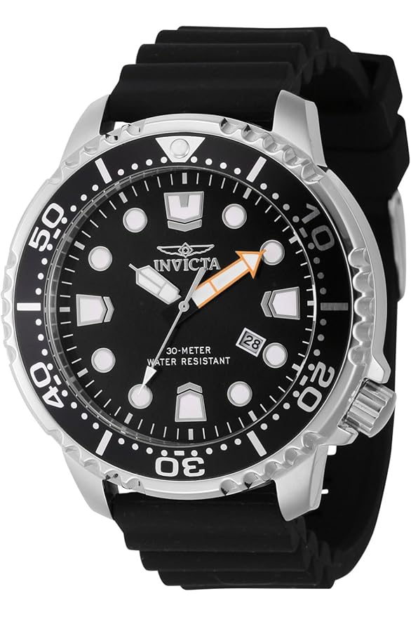 Invicta Mens Silicone Pro Diver Analog Black Dial Watch - 44832