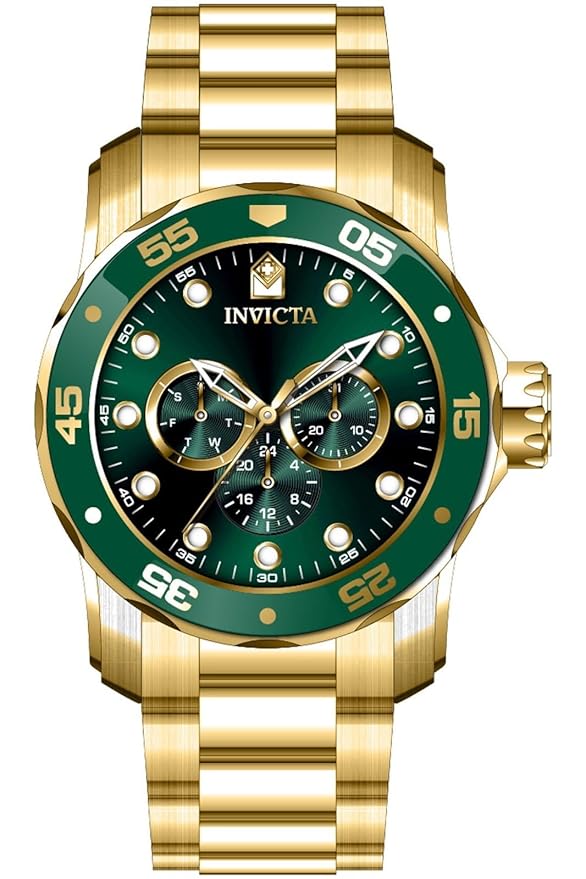 Invicta Stainless Steel Analogue Green Dial Mens Gold Band Watch-45727