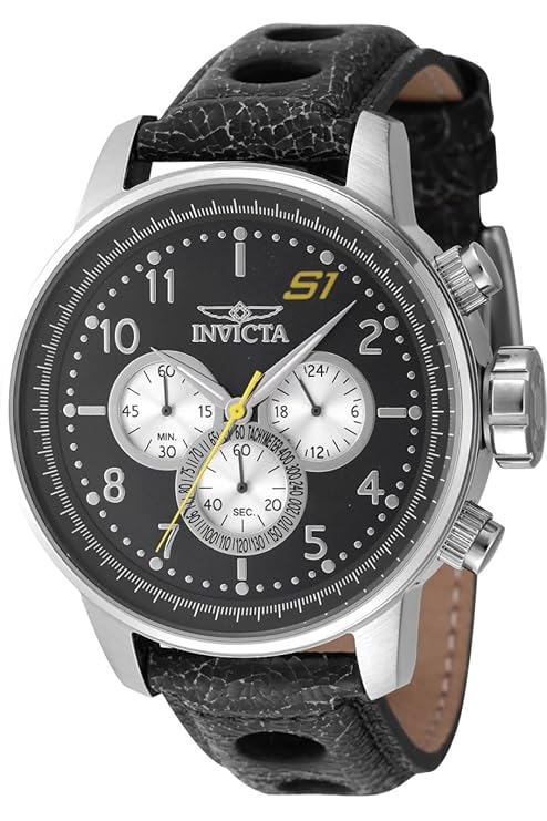 Invicta Leather Analogue Multicolour Dial , Band Color-Black Mens Watch-45909