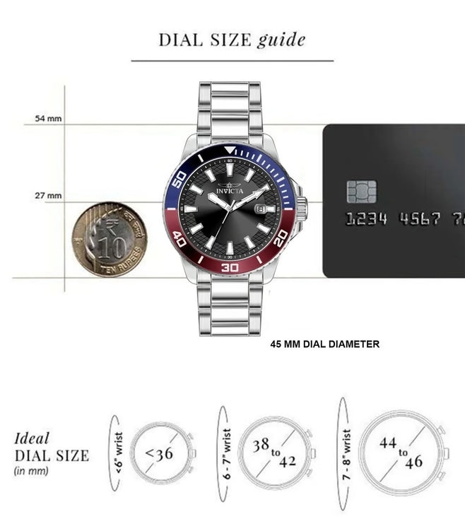 Invicta Stainless Steel Analog Black Dial, Band Color Silver Men&