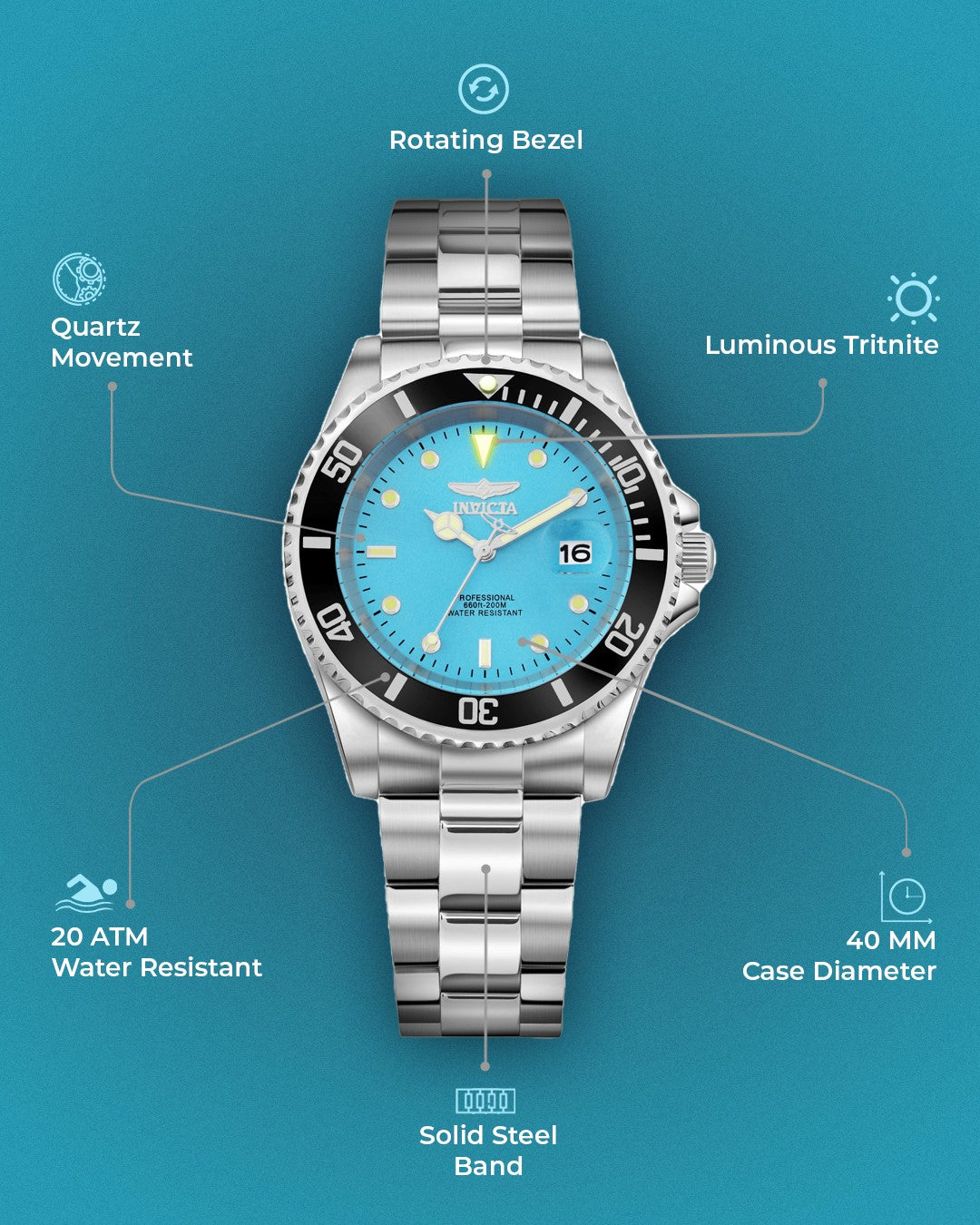 Invicta Pro Diver Blue Dial Mens Quartz Watch - 47356