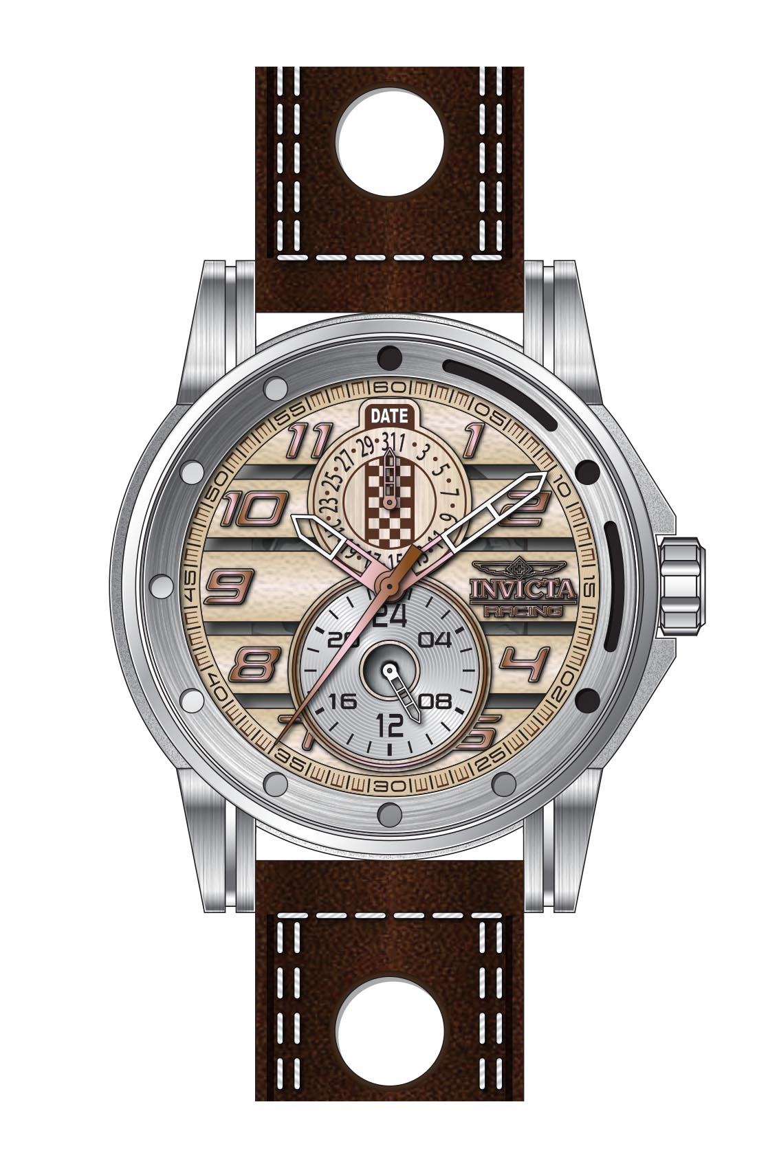 Invicta Leather Racing Quartz Multi Dial, Band Color Brown Analog Watch - For Men 47538