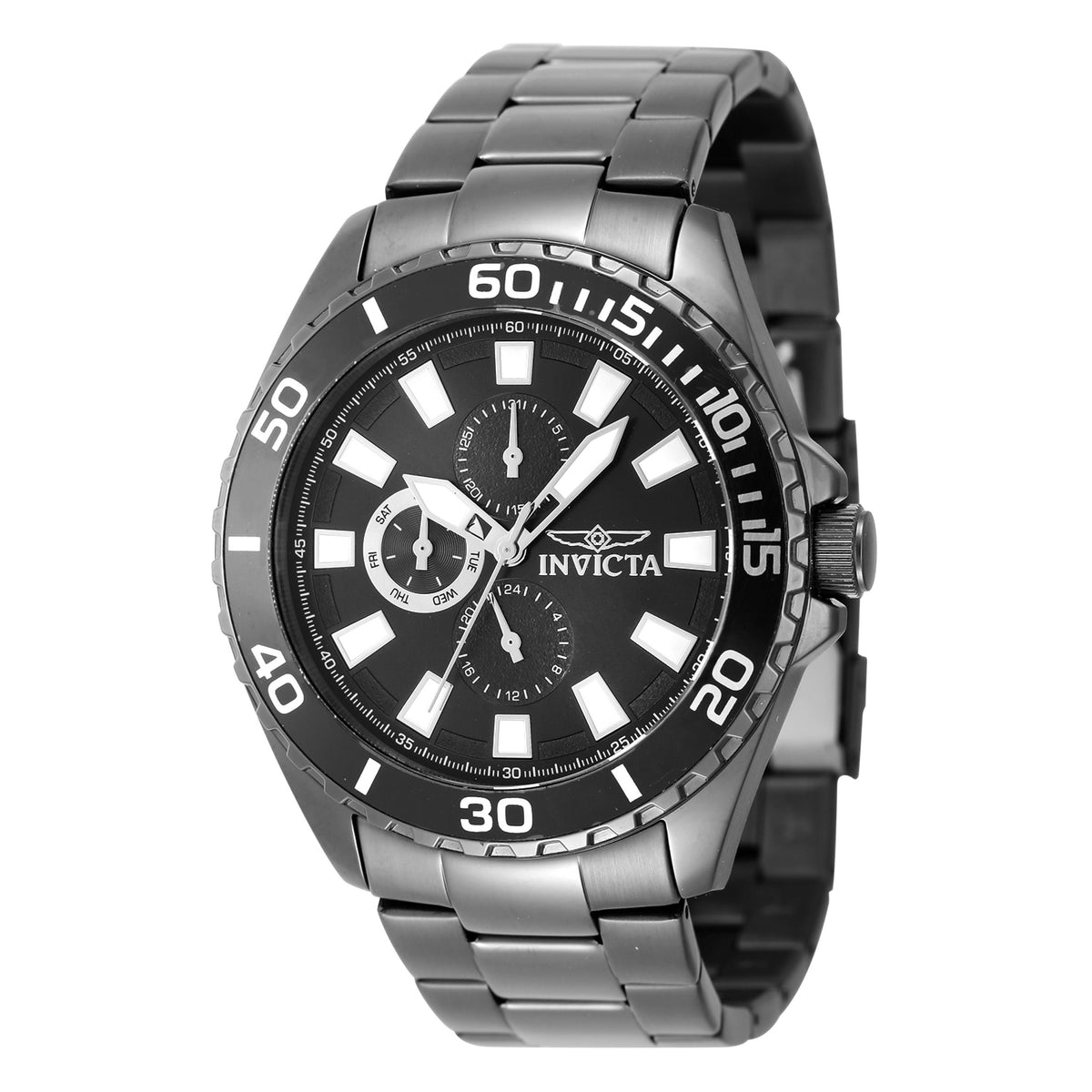 Invicta Stainless Steel Analogue Black Dial Band Color Grey Mens Watch-47556