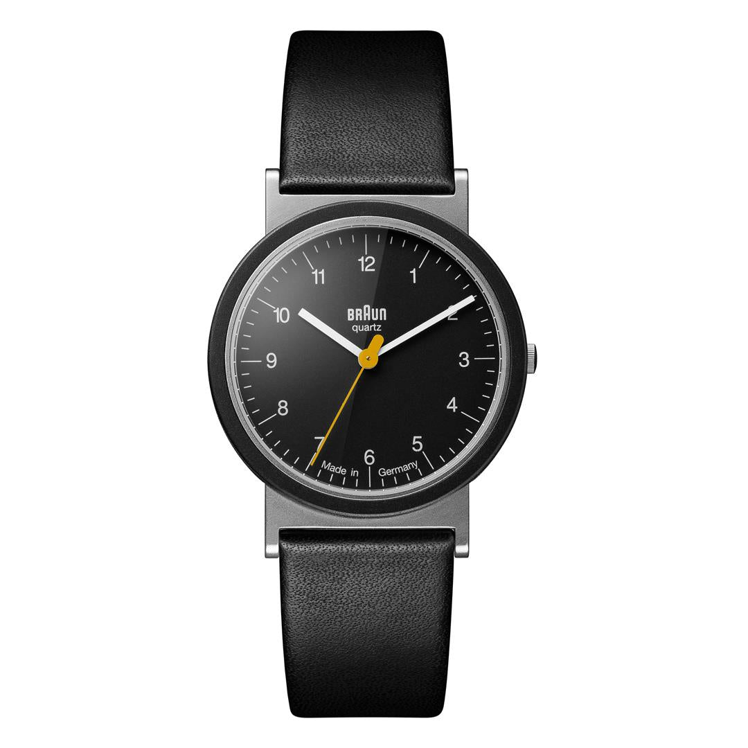 Braun Quartz Classic Watch with Black Dial and Black Leather Strap - AW10