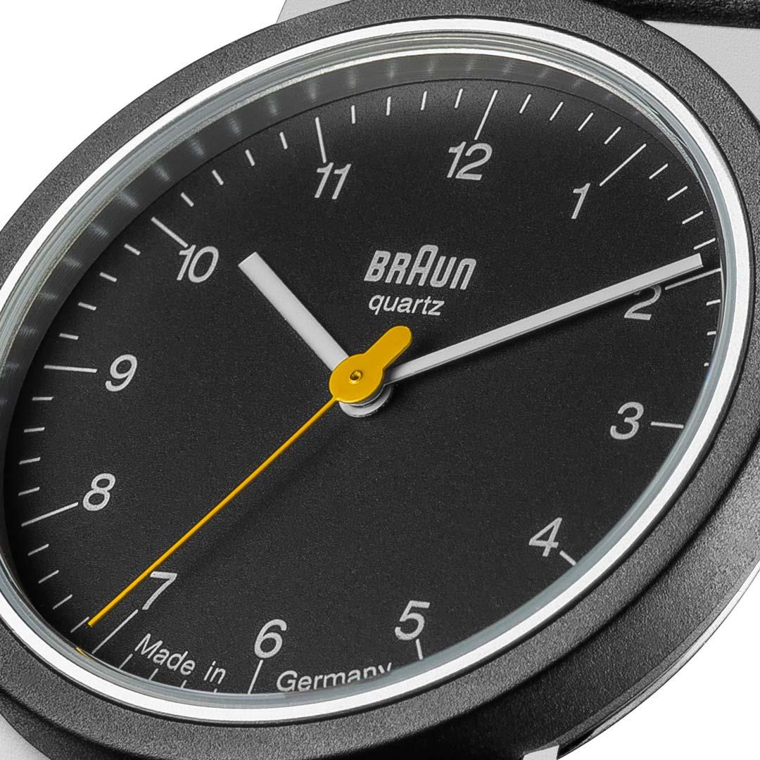 Braun Quartz Classic Watch with Black Dial and Black Leather Strap - AW10