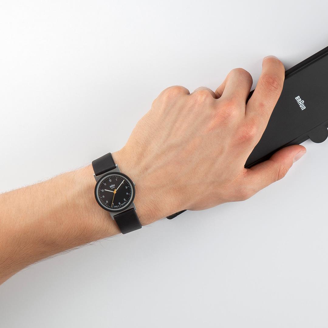 Braun Quartz Classic Watch with Black Dial and Black Leather Strap - AW10