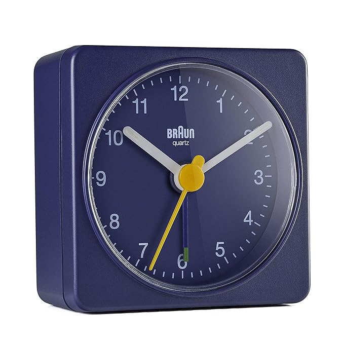 Braun Classic Travel Analogue Alarm Clock, Compact Size, Crescendo Beep Alarm in Blue - BC02BL