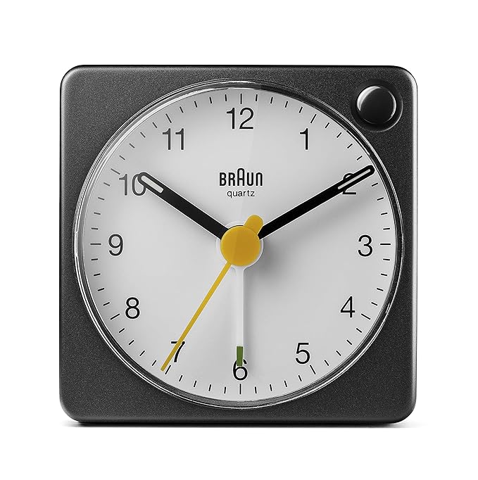 Braun Classic travel Alarm Clock with Snooze and Light, Crescendo Beep Alarm - BC02XBW