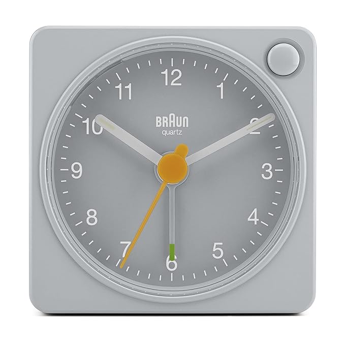 Braun Classic travel Alarm Clock with Snooze and Light, Crescendo Beep Alarm in Grey - BC02XG