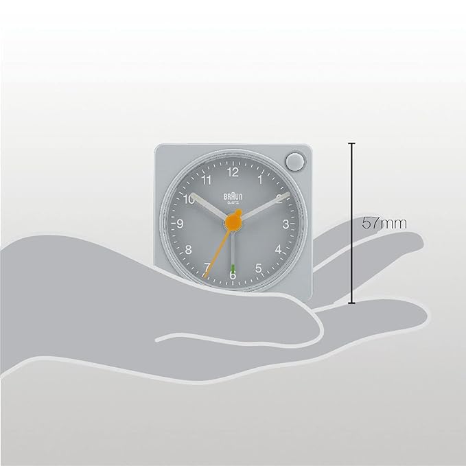 Braun Classic travel Alarm Clock with Snooze and Light, Crescendo Beep Alarm in Grey - BC02XG