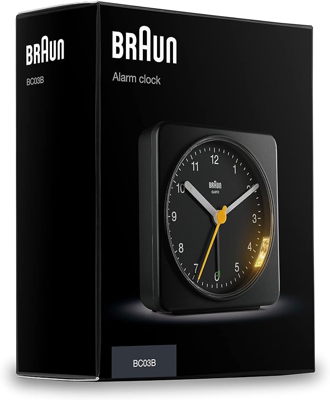 Braun Classic Clock with Snooze and Light, Crescendo Beep in Black - BC03B