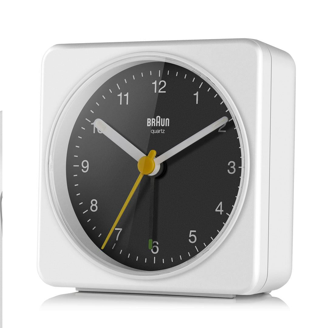 Braun Classic Clock with Snooze and Light, Crescendo Beep in White and Black - BC03WB