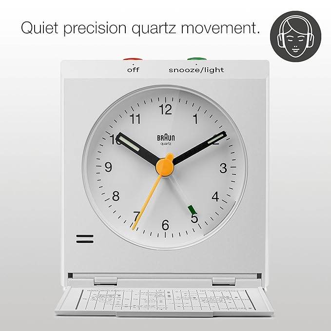 Braun Classic travel Clock with Snooze and Light,Folding Lid with World Time Zone Map - BC05W