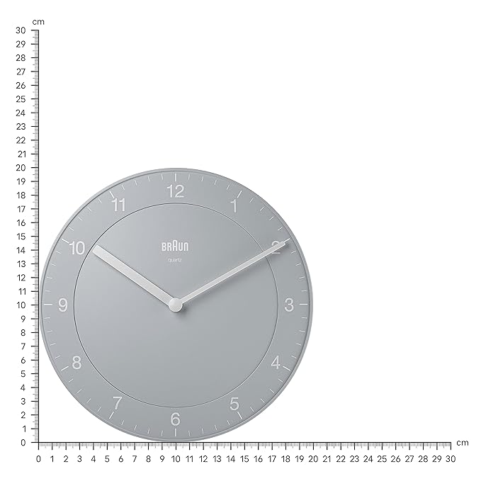 Braun Classic Wall Clock with Quiet Quartz Movement, Easy To Read, 20cm Diameter in Grey - BC06G