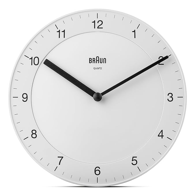 Braun Classic Wall Clock with Quiet Quartz Movement, Easy To Read, 20cm Diameter in White - BC06W