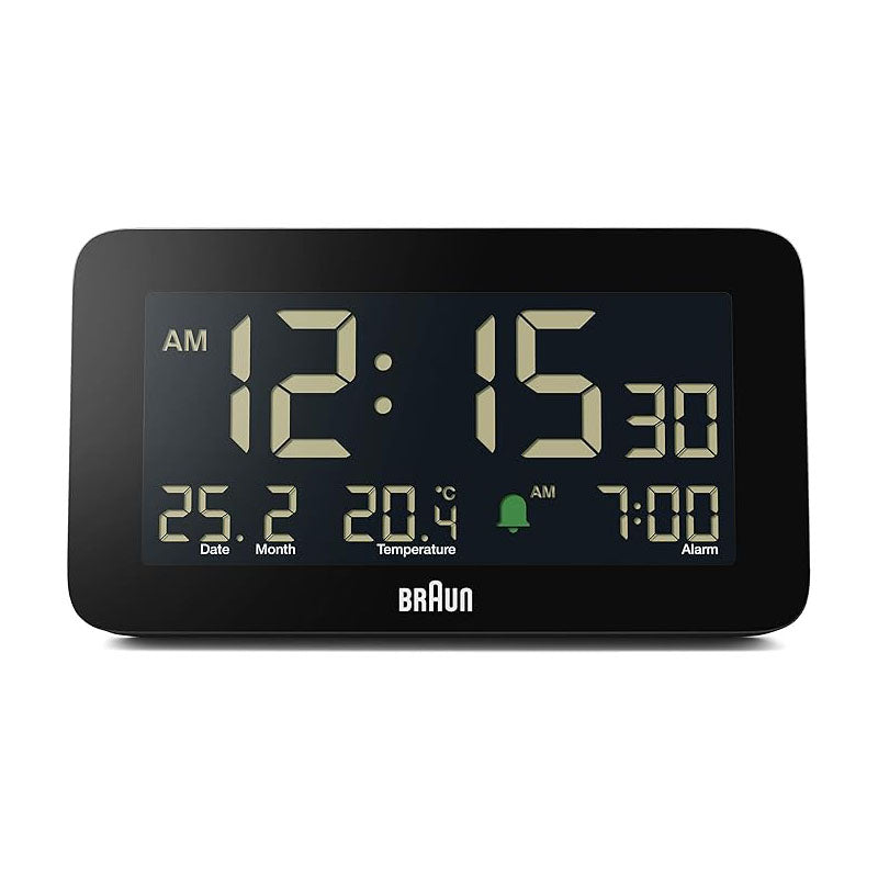 Braun Digital Clock with Date, Month and Temperature Displayed, Negative LCD Display- BC10B