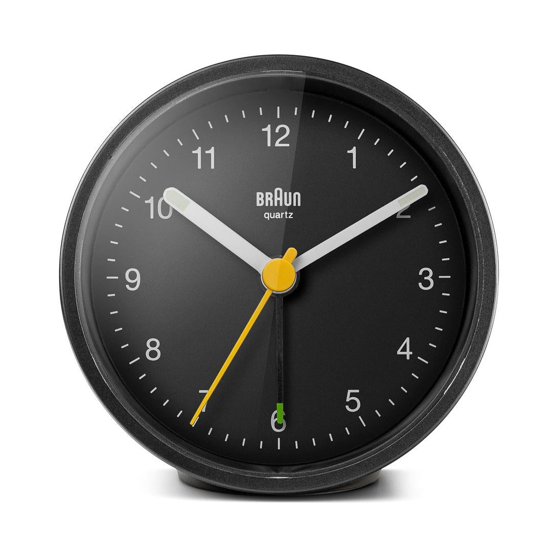 Braun Classic Analogue Alarm Clock with Snooze and Light, Crescendo Beep Alarm in Black - BC12B