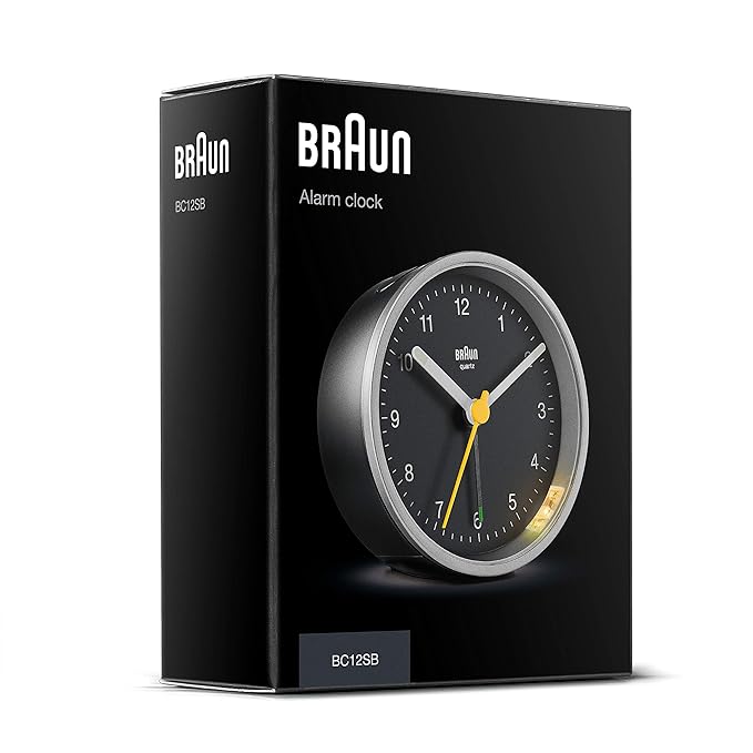 Braun Classic Clock with Snooze and Light, Crescendo Beep in Black and Silver - BC12SB