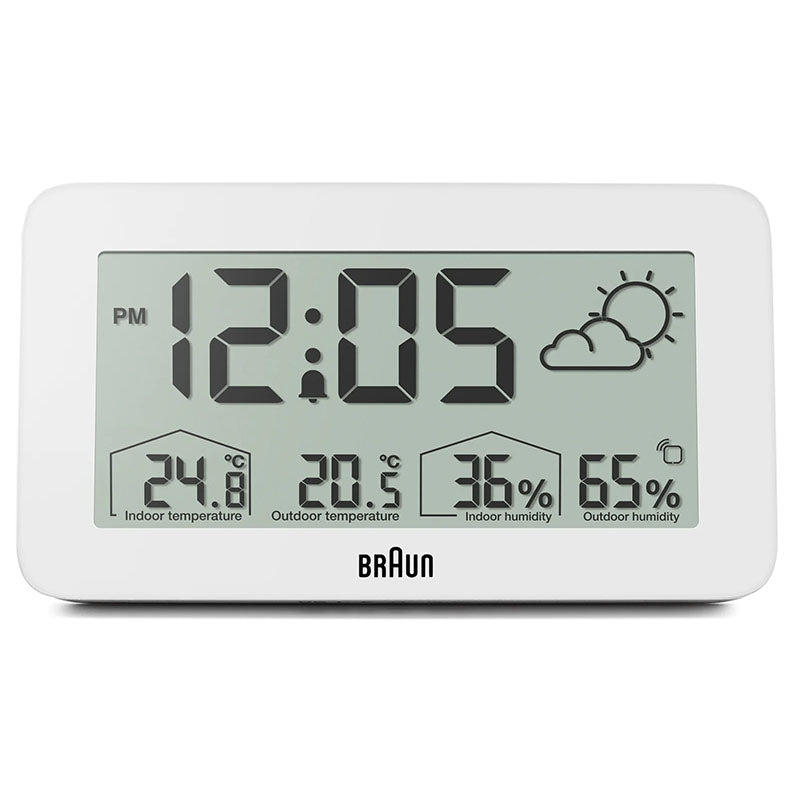 Braun Digital Weather Station Clock with Indoor and Outdoor Temperature and Humidity - BC13WP