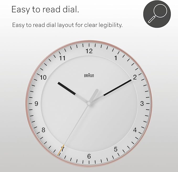 Braun Classic Large Wall Clock with Silent Sweep Movement, Easy To Read - BC17PW