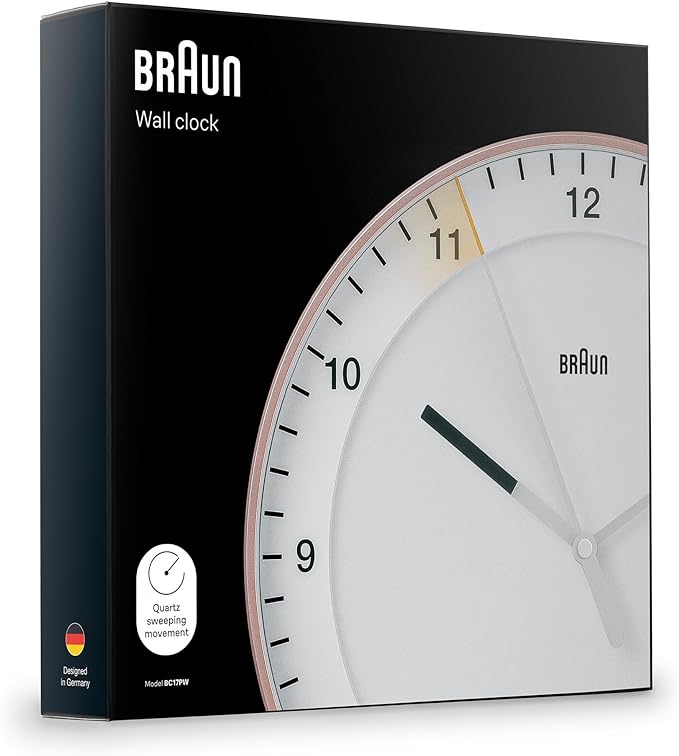 Braun Classic Large Wall Clock with Silent Sweep Movement, Easy To Read - BC17PW