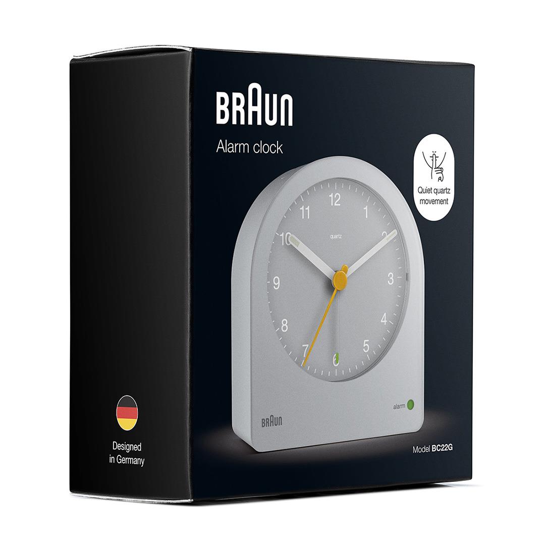Braun Classic Clock with Snooze and Continuous Backlight, Crescendo Beep in Grey - BC22G