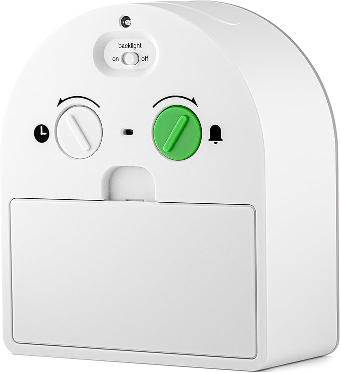 Braun Analog Clock Alarm Clock with Snooze and Continuous Backlight, Silent Quartz Movement, Easy to Read Dial, Crescendo Alarm Beep in White, Model BC22TW.