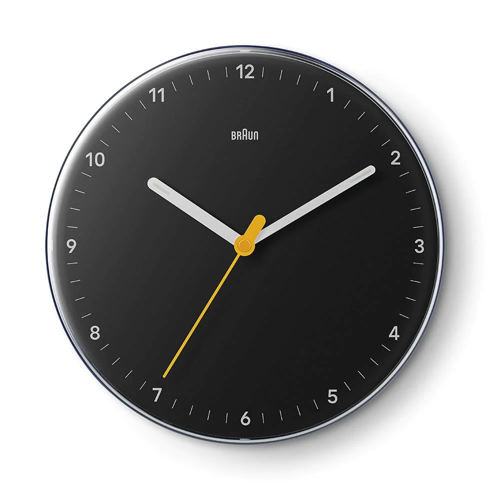 Braun Classic Wall Clock with Silent Sweeping Easy to Read, 23cm Diameter in Black - BC26B