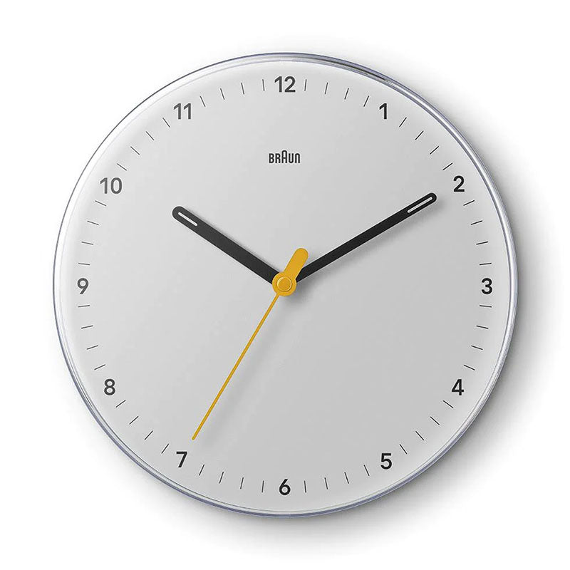 Braun Classic Wall Clock with Silent Sweeping Easy to Read, 23cm Diameter in White - BC26W