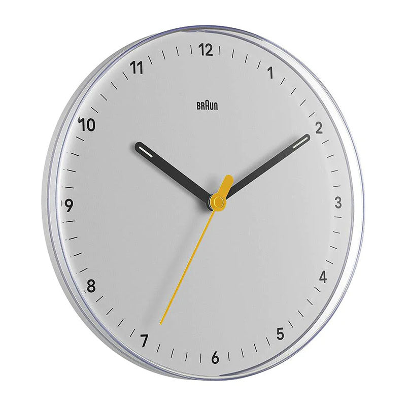 Braun Classic Wall Clock with Silent Sweeping Easy to Read, 23cm Diameter in White - BC26W