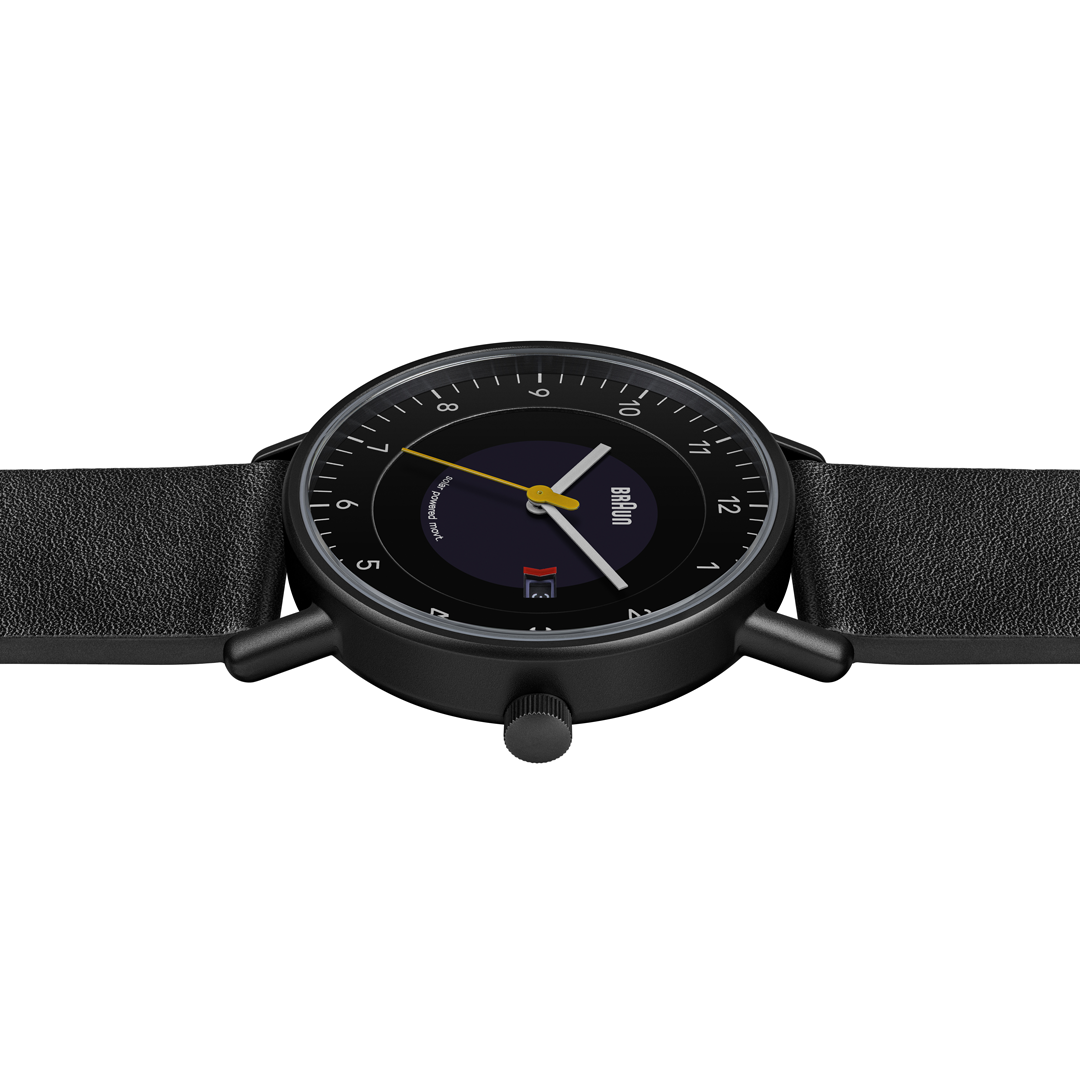 Braun Solar Quartz Watch with Black Dial and Black Leather Strap - BN0301BKBKG