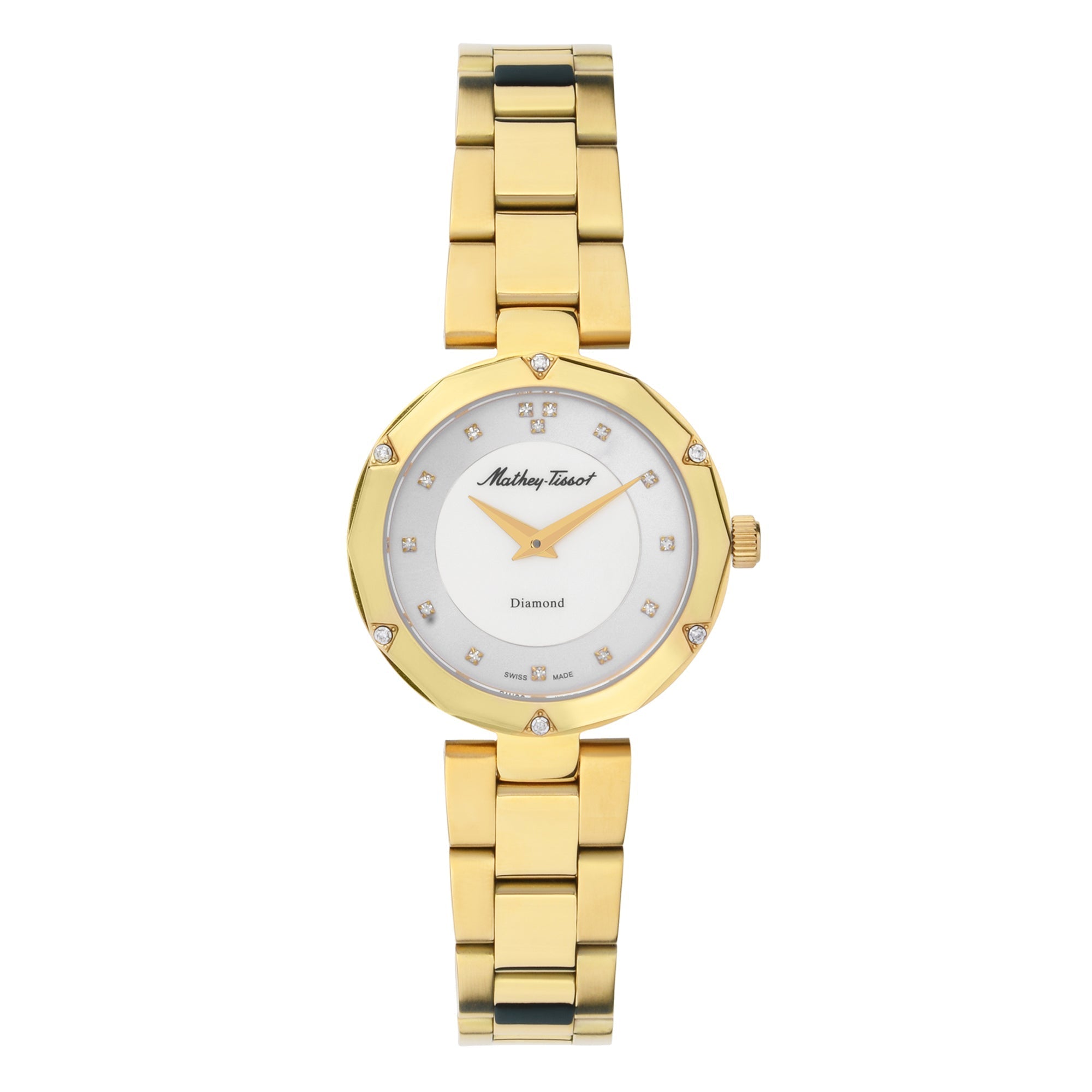 Mathey-Tissot Stainless Steel Grey Dial Analogue Watch for Women -D1087Pqyi, Gold Band