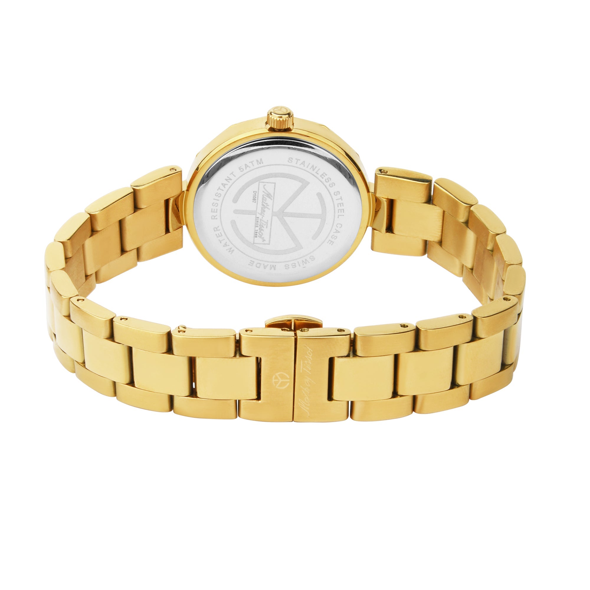 Mathey-Tissot Stainless Steel Grey Dial Analogue Watch for Women -D1087Pqyi, Gold Band