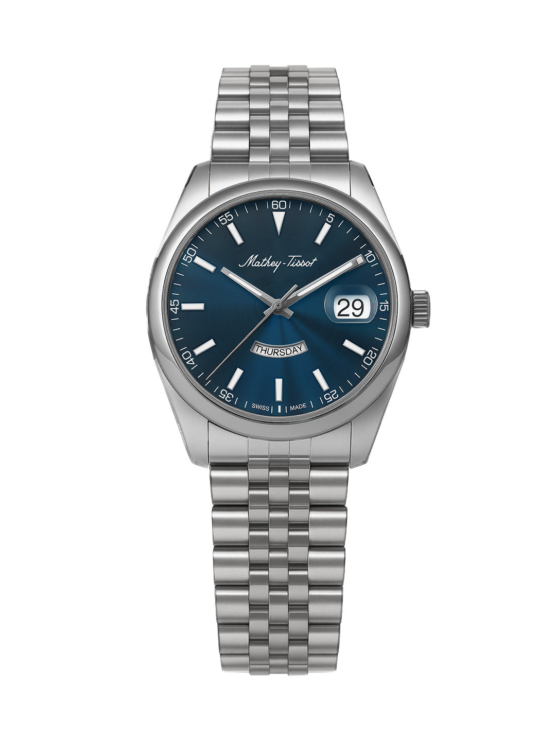 Mathey-Tissot Swiss Made Mathy Day-Date Quartz Blue Dial Analog Watch For - Women D510ABU