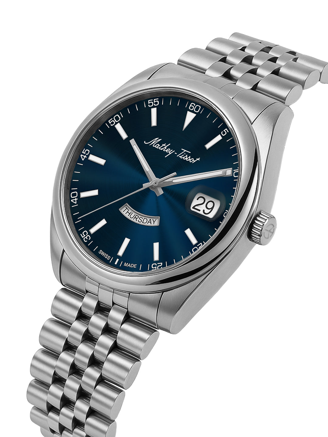 Mathey-Tissot Swiss Made Mathy Day-Date Quartz Blue Dial Analog Watch For - Women D510ABU