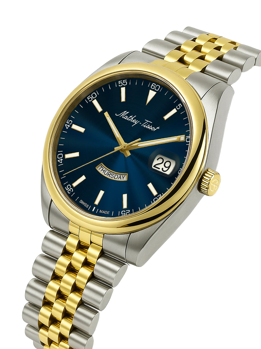 Mathey-Tissot Swiss Made Mathy Day-Date Quartz Blue Dial Analog Watch For - Women D510BBU