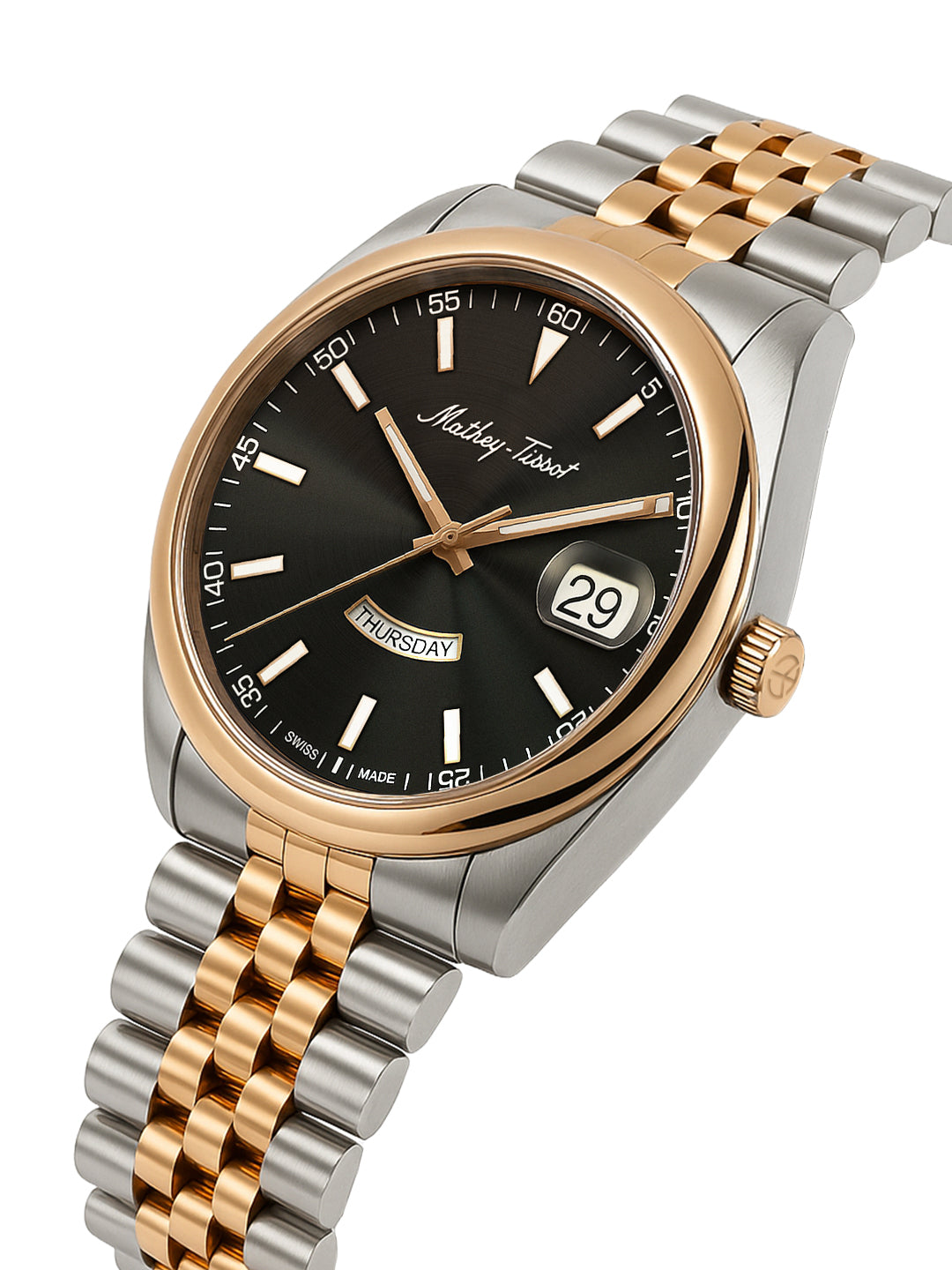 Mathey-Tissot Swiss Made Mathy Day-Date Quartz Black Dial Analog Watch For - Women D510RS