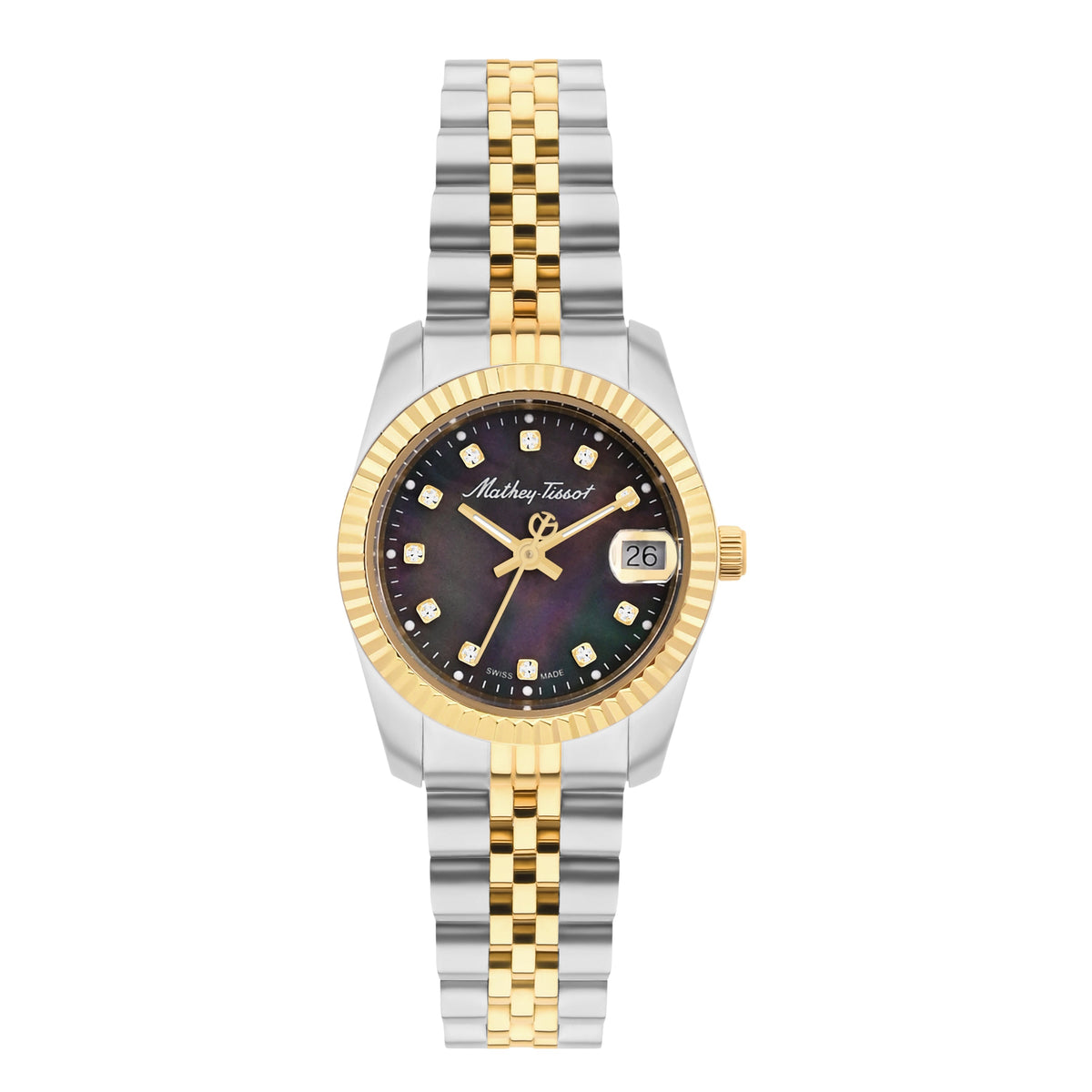 Mathey-Tissot Swiss Made Mathey Ii Quartz Crystal 26 MM Black Dial Womens Watch - D710BN