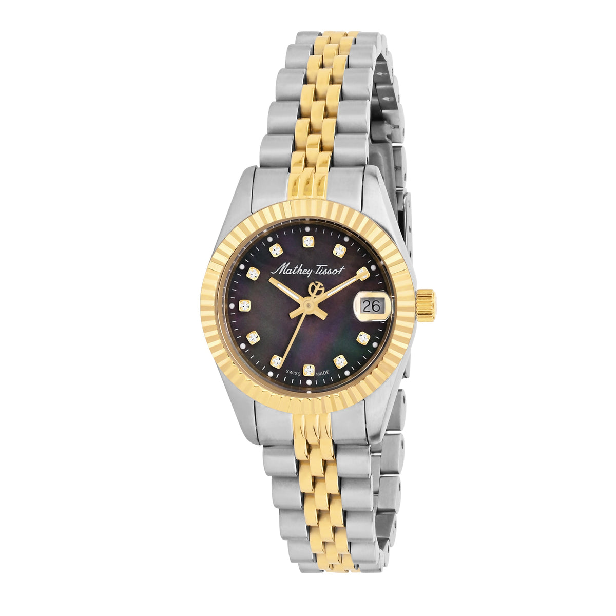 Mathey-Tissot Swiss Made Mathey Ii Quartz Crystal 26 MM Black Dial Womens Watch - D710BN