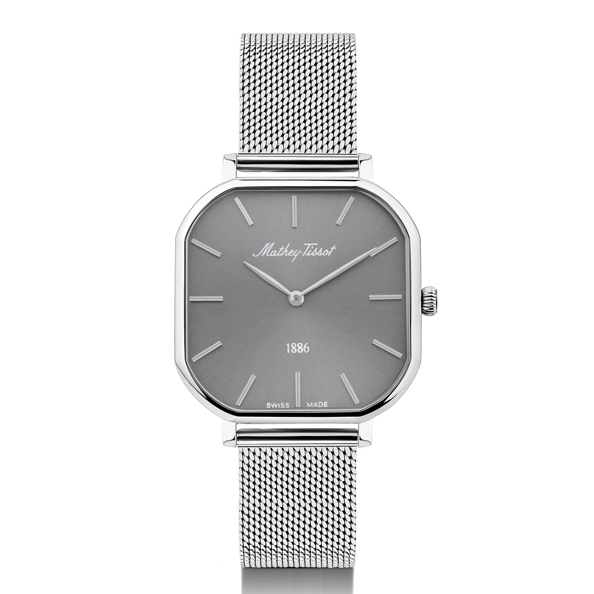 Mathey-Tissot Swiss Made Monsoon Square Stainless Steel Silver Dial Quartz Ladies Watch - D7917AS